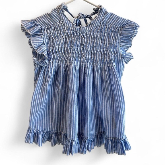 Anthropology Uli Ruffled Blouse Size XS Blue and White - Picture 3 of 9